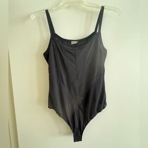 Intimately Free People Black Ribbed Thong Back Bodysuit, M